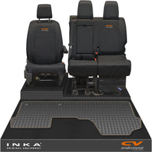Load image into Gallery viewer, Vauxhall Opel Vivaro INKA Front 1+2 Tailored Waterproof Seat Covers & Tailored Rubber Mat Black MY19 to Present - CV Professional Embroidery