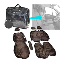 Load image into Gallery viewer, Nissan Primastar Front 1+2 Fully Tailored Waterproof Seat Covers Black MY 22+ - Solid Base & Solid Backrest