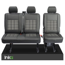 Load image into Gallery viewer, VW Transporter T5, T5.1 Rear 2+1 INKA Tailored Matt Black Leatherette Covers with GTi Tartan Centres