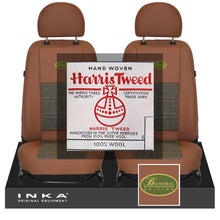 Load image into Gallery viewer, Land Rover Defender L316 INKA Tan Leatherette &amp; Harris Tweed Front Pair Tailored Seat Covers MY07-16 With Embroidery
