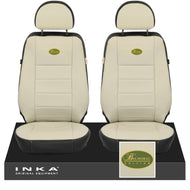 Land Rover Defender L316 Front Pair Tailored Leatherette Seat Covers – Ivory & Ebony Black Dual Tone MY07–16 with Embroidery