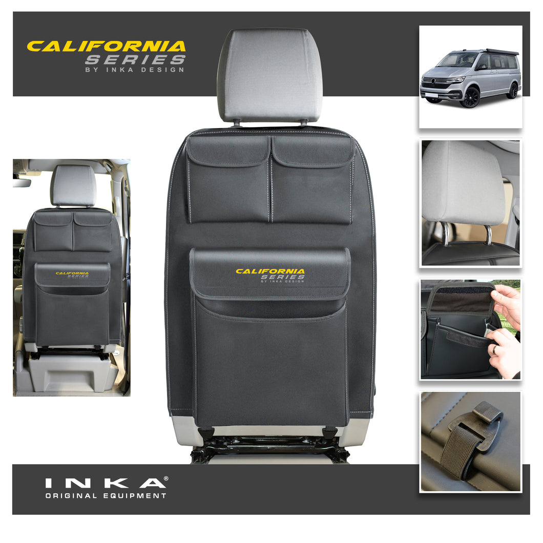 VW California T6.1,T6,T5 Inka Seatstor Seat Storage Three Pocket Organsier Tidy Black Leatherette With bespoke 