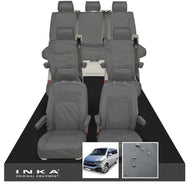 VW Caravelle T6.1,T6,T5.1 Inka 7 Seater Full Set Fully Tailored Waterproof Seat Covers Grey - Plain Embroidery