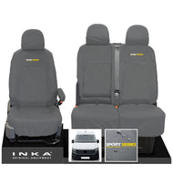 VW Crafter MK2 INKA Front Set 1+2 Tailored Waterproof Seat Covers Grey MY-2017 Onwards [Choice of 7 Colours] - Sport-Series Embroidery