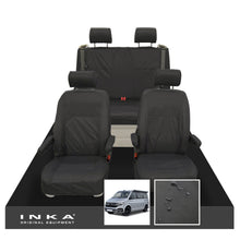 Load image into Gallery viewer, VW California Ocean/Coast/Beach/Surf Inka Fully Tailored Waterproof Seat Covers Black Front &amp; Rear With ISOFIX Fits T6.1 ,T6,T5.1 all model years fits with and without airbags - CALI-SERIES Embroidery
