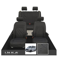 VW California Ocean/Coast/Beach/Surf Inka Fully Tailored Waterproof Seat Covers Black Front & Rear With ISOFIX Fits T6.1 ,T6,T5.1 all model years fits with and without airbags - CALI-SERIES Embroidery