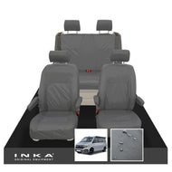 VW California Ocean/Coast/Beach/Surf Inka Fully Tailored Waterproof Seat Covers Grey Front & Rear With ISOFIX Fits T6.1 ,T6,T5.1 all model years fits with and without airbags - CALI-SERIES Embroidery