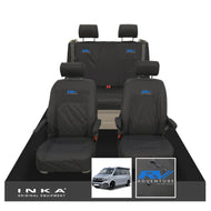 VW California Ocean/Coast/Beach/Surf Inka Fully Tailored Waterproof Seat Covers Black Front & Rear With ISOFIX Fits T6.1 ,T6,T5.1 all model years fits with and without airbags - RV ADVENTURE Embroidery