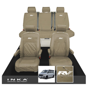 VW California Ocean/Coast/Beach/Surf Inka Fully Tailored Waterproof Seat Covers Sand Front & Rear With ISOFIX Fits T6.1 ,T6,T5.1 all model years fits with and without airbags