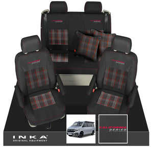 VW California T6.1, T6, T5.1, T5 Ocean, Coast, Beach, SE, Surf INKA Tailored Seat Covers Second Skin With GTi Tartan Centres & Embroidery