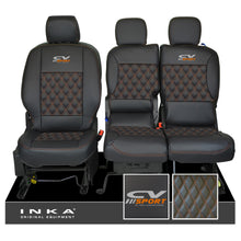 Load image into Gallery viewer, Peugeot Partner MK2 Front 1+2 CV SPORT INKA Bentley Leatherette Tailored Seat Covers Black MY 08-17
