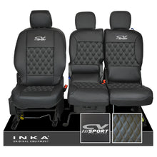 Load image into Gallery viewer, Peugeot Partner MK2 Front 1+2 CV SPORT INKA Bentley Leatherette Tailored Seat Covers Black MY 08-17
