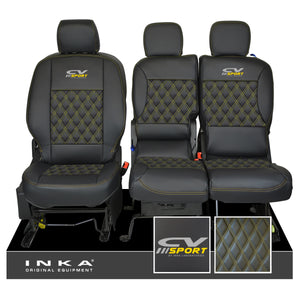 Peugeot Partner MK2 Front 1+2 CV SPORT INKA Bentley Leatherette Tailored Seat Covers Black MY 08-17