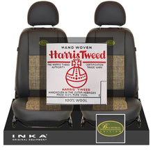 Load image into Gallery viewer, Land Rover Defender L316 INKA Front Pair Tailored Leatherette Seat Covers Ebony Black &amp; Harris Tweed MY07-16 With Embroidery
