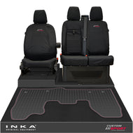 Ford Transit Custom INKA Front 1+2 Tailored Waterproof Seat Covers & Tailored Rubber Mat Black MY-12-23 (Choice of 7 Colours) - Custom Sport Embroidery
