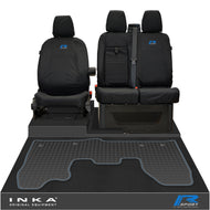 Ford Transit Custom INKA Front 1+2 Tailored Waterproof Seat Covers & Tailored Rubber Mat Black MY-12-23 (Choice of 7 Colours) - R-SPORT Embroidery