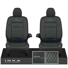 Load image into Gallery viewer, All New Ford Transit Custom Front 1+1 CUSTOM PROFESSIONAL INKA Bentley Leatherette Tailored Seat Covers Black MY-2024 (Choice of 7 Colours)
