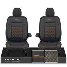 Load image into Gallery viewer, All New Ford Transit Custom Front 1+1 CUSTOM PROFESSIONAL INKA Bentley Leatherette Tailored Seat Covers Black MY-2024 (Choice of 7 Colours)

