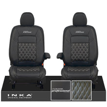 Load image into Gallery viewer, All New Ford Transit Custom Front 1+1 CUSTOM PROFESSIONAL INKA Bentley Leatherette Tailored Seat Covers Black MY-2024 (Choice of 7 Colours)
