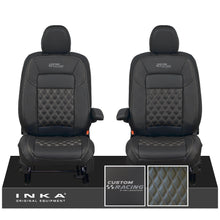 Load image into Gallery viewer, All New Ford Transit Custom Front 1+1 CUSTOM RACING INKA Bentley Leatherette Tailored Seat Covers Black MY-2024 (Choice of 7 Colours)
