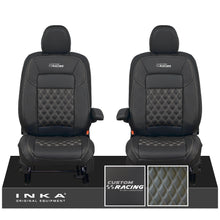 Load image into Gallery viewer, All New Ford Transit Custom Front 1+1 CUSTOM RACING INKA Bentley Leatherette Tailored Seat Covers Black MY-2024 (Choice of 7 Colours)
