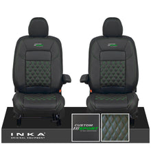 Load image into Gallery viewer, All New Ford Transit Custom Front 1+1 CUSTOM SPORT INKA Bentley Leatherette Tailored Seat Covers Black MY-2024 (Choice of 7 Colours)
