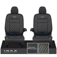 All New Ford Transit Custom Front 1+1 CUSTOM SPORT INKA Bentley Leatherette Tailored Seat Covers Black MY-2024 (Choice of 7 Colours)