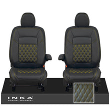 Load image into Gallery viewer, All New Ford Transit Custom Front 1+1 INKA Bentley Leatherette Tailored Seat Covers Black MY-2024 (Choice of 7 Colours)
