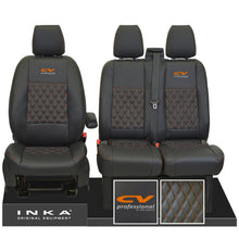 Load image into Gallery viewer, Ford Transit MK8/MK9 INKA Front Tailored Seat Covers Black Bentley Diamond Quilt MY 2014 Onwards (7 COLORS) - CV Professional Embroidery
