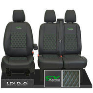Ford Transit MK8/MK9 INKA Front Tailored Seat Covers Black Bentley Diamond Quilt MY 2014 Onwards (7 COLORS) - CV Racing Embroidery