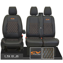 Load image into Gallery viewer, Ford Transit MK8/MK9 INKA Front Tailored Seat Covers Black Bentley Diamond Quilt MY 2014 Onwards (7 COLORS) - CV Racing Embroidery
