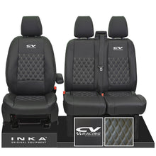 Load image into Gallery viewer, Ford Transit MK8/MK9 INKA Front Tailored Seat Covers Black Bentley Diamond Quilt MY 2014 Onwards (7 COLORS) - CV Racing Embroidery
