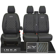 Ford Transit MK8/MK9 INKA Front Tailored Seat Covers Black Bentley Diamond Quilt MY 2014 Onwards (7 COLORS) - CV Sport Embroidery