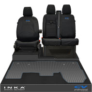 Ford Transit MK8/MK9 INKA Front 1+2 Tailored Waterproof Seat Covers & Tailored Rubber Mat Black MY-2014 Onwards (Choice of 7 Colours) - CV Professional Embroidery