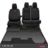 Ford Transit MK8/MK9 INKA Front 1+2 Tailored Waterproof Seat Covers & Tailored Rubber Mat Black MY-2014 Onwards (Choice of 7 Colours) - CV Racing Embroidery