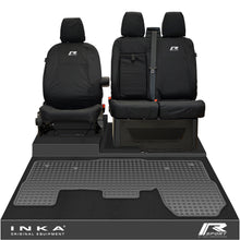 Load image into Gallery viewer, Ford Transit MK8/MK9 INKA Front 1+2 Tailored Waterproof Seat Covers &amp; Tailored Rubber Mat Black MY-2014 Onwards (Choice of 7 Colours)
