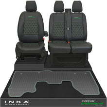 Load image into Gallery viewer, Ford Transit Custom MK1 Front 1+2 Bentley Diamond Quilt Leatherette Tailored Seat Covers &amp; Tailored Rubber Mat Black MY-12-23 (Choice of 7 Colours) - Custom Professional Embroidery
