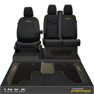 Ford Transit Custom MK1 Front 1+2 Tailored Waterproof Seat Covers & Tailored Leatherette Floor Mat Black MY-12-23 (Choice of 7 Colours)- Custom Professional Embroidery