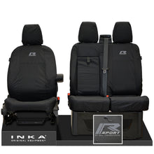 Load image into Gallery viewer, Ford Transit MK8/MK9 MY14 to Present INKA Front Set 1+2 Tailored Waterproof Seat Covers Black Fits All Derivatives Incl Jumbo - R-SPORT Embroidery
