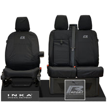 Load image into Gallery viewer, Ford Transit MK8/MK9 MY14 to Present INKA Front Set 1+2 Tailored Waterproof Seat Covers Black Fits All Derivatives Incl Jumbo - R-SPORT Embroidery
