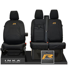 Load image into Gallery viewer, Ford Transit MK8/MK9 MY14 to Present INKA Front Set 1+2 Tailored Waterproof Seat Covers Black Fits All Derivatives Incl Jumbo - R-SPORT Embroidery
