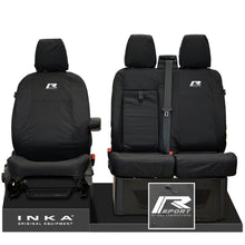 Load image into Gallery viewer, Ford Transit MK8/MK9 MY14 to Present INKA Front Set 1+2 Tailored Waterproof Seat Covers Black Fits All Derivatives Incl Jumbo - R-SPORT Embroidery
