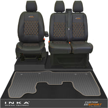Load image into Gallery viewer, Ford Transit Custom MK1 Front 1+2 Bentley Diamond Quilt Leatherette Tailored Seat Covers &amp; Tailored Rubber Mat Black MY-12-23 (Choice of 7 Colours) - Custom Sport Embroidery
