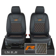 Load image into Gallery viewer, Ford Ranger Wildtrak INKA Front 1+1 Tailored Seat Covers Black Bentley Diamond Quilt MY-16-22 - R-SPORT Embroidery
