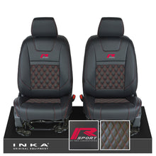 Load image into Gallery viewer, Ford Ranger Wildtrak INKA Front 1+1 Tailored Seat Covers Black Bentley Diamond Quilt MY-16-22 - R-SPORT Embroidery
