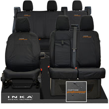 Load image into Gallery viewer, Ford Transit Custom INKA Front 1+2 &amp; Rear Triple Tailored Waterproof Seat Covers Black MY-12-23 (Choice of 7 Colours) - Custom Professional Embroidery
