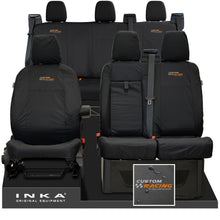 Load image into Gallery viewer, Ford Transit Custom INKA Front 1+2 &amp; Rear Triple Tailored Waterproof Seat Covers Black MY-12-23 (Choice of 7 Colours) - Custom Racing Embroidery
