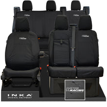 Load image into Gallery viewer, Ford Transit Custom INKA Front 1+2 &amp; Rear Triple Tailored Waterproof Seat Covers Black MY-12-23 (Choice of 7 Colours) - Custom Racing Embroidery
