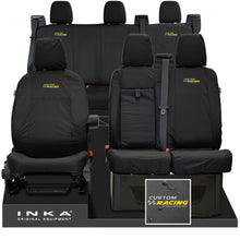 Load image into Gallery viewer, Ford Transit Custom INKA Front 1+2 &amp; Rear Triple Tailored Waterproof Seat Covers Black MY-12-23 (Choice of 7 Colours) - Custom Racing Embroidery
