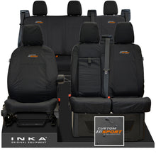 Load image into Gallery viewer, Ford Transit Custom INKA Front 1+2 &amp; Rear Triple Tailored Waterproof Seat Covers Black MY-12-23 (Choice of 7 Colours) - Custom Sport Embroidery
